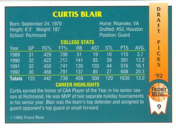 1992 Front Row Draft Picks #9 Curtis Blair Back