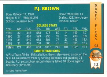 1992 Front Row Draft Picks #12 P.J. Brown Back
