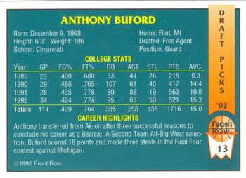 1992 Front Row Draft Picks #13 Anthony Buford Back