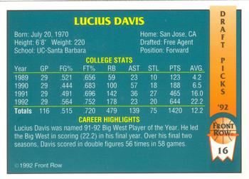 1992 Front Row Draft Picks #16 Lucius Davis Back