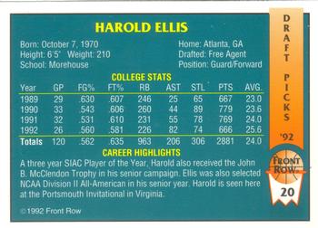 1992 Front Row Draft Picks #20 Harold Ellis Back