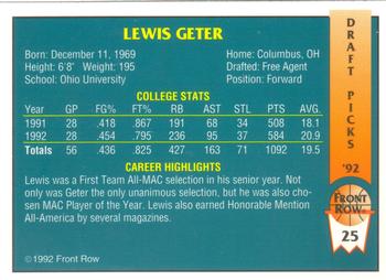 1992 Front Row Draft Picks #25 Lewis Geter Back