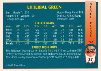 1992 Front Row Draft Picks #27 Litterial Green Back