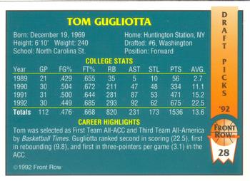 1992 Front Row Draft Picks #28 Tom Gugliotta Back