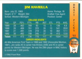 1992 Front Row Draft Picks #29 Jim Havrilla Back