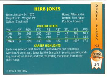 1992 Front Row Draft Picks #34 Herb Jones Back