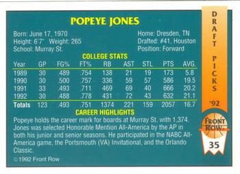 1992 Front Row Draft Picks #35 Popeye Jones Back