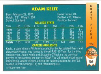 1992 Front Row Draft Picks #36 Adam Keefe Back