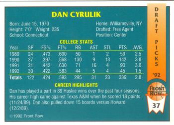 1992 Front Row Draft Picks #37 Dan Cyrulik Back