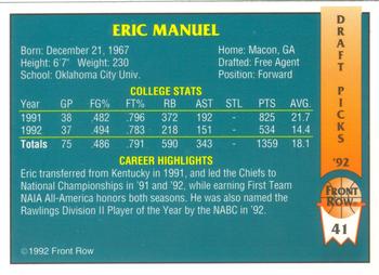 1992 Front Row Draft Picks #41 Eric Manuel Back