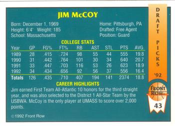 1992 Front Row Draft Picks #43 Jim McCoy Back
