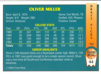 1992 Front Row Draft Picks #44 Oliver Miller Back