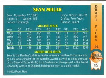 1992 Front Row Draft Picks #45 Sean Miller Back