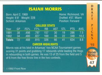 1992 Front Row Draft Picks #47 Isaiah Morris Back
