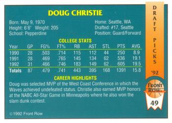 1992 Front Row Draft Picks #49 Doug Christie Back
