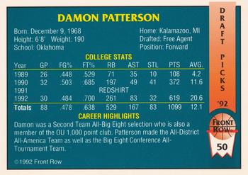 1992 Front Row Draft Picks #50 Damon Patterson Back