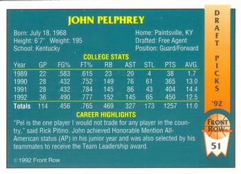 1992 Front Row Draft Picks #51 John Pelphrey Back