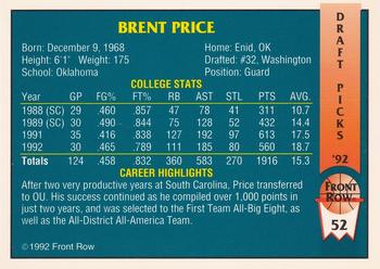 1992 Front Row Draft Picks #52 Brent Price Back