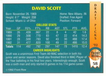 1992 Front Row Draft Picks #58 David Scott Back