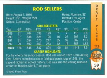 1992 Front Row Draft Picks #59 Rod Sellers Back