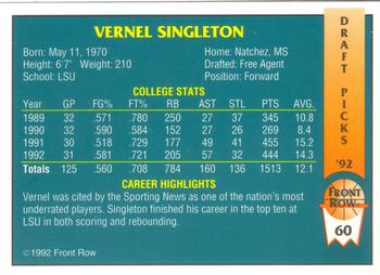 1992 Front Row Draft Picks #60 Vernel Singleton Back