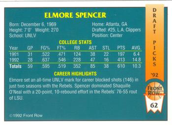 1992 Front Row Draft Picks #62 Elmore Spencer Back
