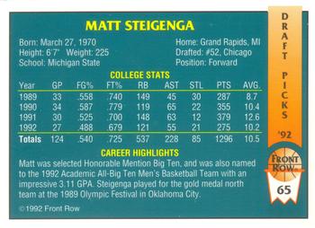 1992 Front Row Draft Picks #65 Matt Steigenga Back