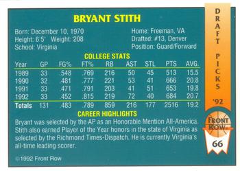 1992 Front Row Draft Picks #66 Bryant Stith Back