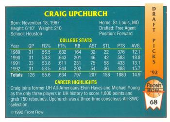 1992 Front Row Draft Picks #68 Craig Upchurch Back