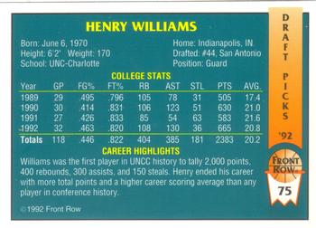 1992 Front Row Draft Picks #75 Henry Williams Back