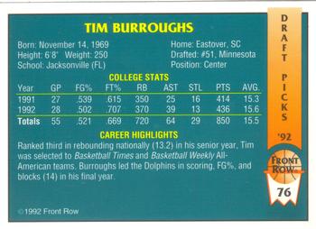 1992 Front Row Draft Picks #76 Tim Burroughs Back