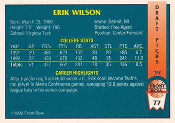 1992 Front Row Draft Picks #77 Erik Wilson Back