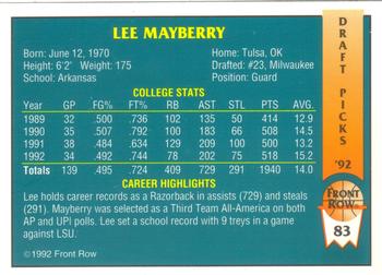 1992 Front Row Draft Picks #83 Lee Mayberry Back