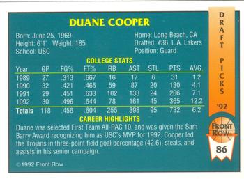 1992 Front Row Draft Picks #86 Duane Cooper Back