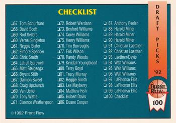 1992 Front Row Draft Picks #100 Checklist 1-100 Back