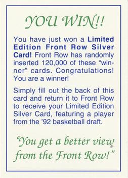 1992 Front Row Draft Picks #NNO Limited Edition Silver Winner Card Front