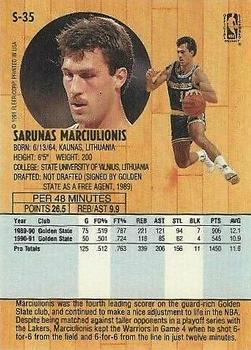 1991-92 Fleer Tony's Pizza #S-35 Sarunas Marciulionis Back