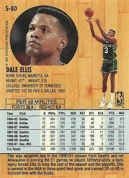 1991-92 Fleer Tony's Pizza #S-80 Dale Ellis Back