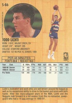 1991-92 Fleer Tony's Pizza #S-86 Todd Lichti Back