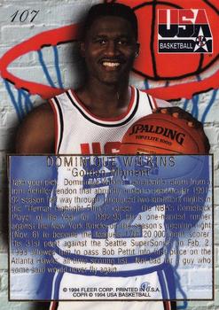 1994 Flair USA #107 Dominique Wilkins Back