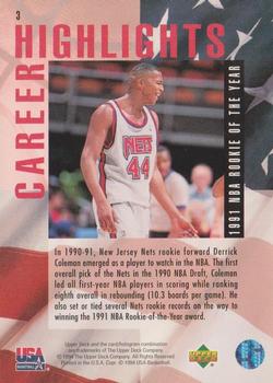 1994 Upper Deck USA #3 Derrick Coleman Back