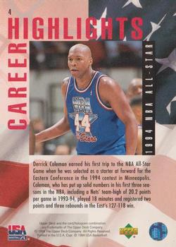 1994 Upper Deck USA #4 Derrick Coleman Back
