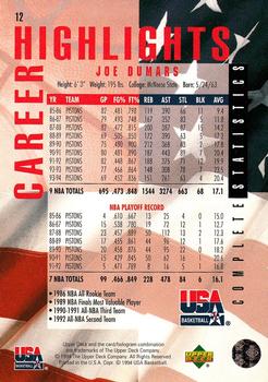 1994 Upper Deck USA #12 Joe Dumars Back