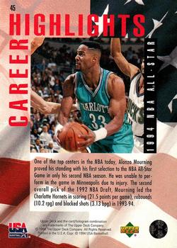 1994 Upper Deck USA #45 Alonzo Mourning Back