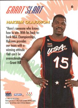 1996 SkyBox USA #6 Hakeem Olajuwon Back