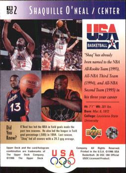 1996 Upper Deck USA #18 Shaquille O'Neal Back