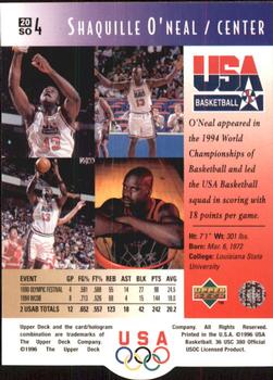 1996 Upper Deck USA #20 Shaquille O'Neal Back
