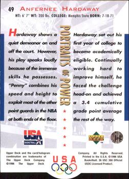 1996 Upper Deck USA #49 Anfernee Hardaway Back