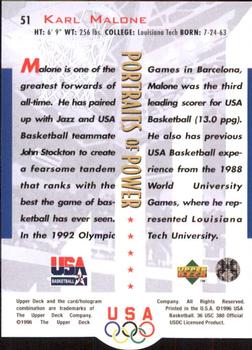 1996 Upper Deck USA #51 Karl Malone Back