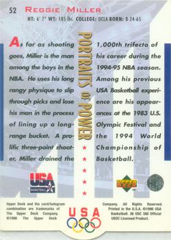 1996 Upper Deck USA #52 Reggie Miller Back